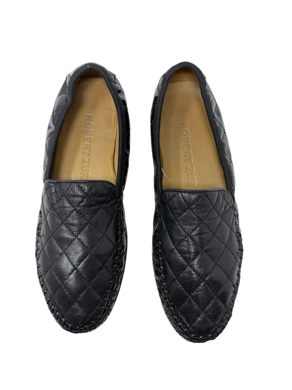 Robert Zur Quana Quilted‎ Leather Patent Driving Loafers Black Size 6.5